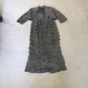 Metallic with jacket and gown.